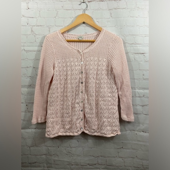 LL Bean Cardigan Women’s Size Large Light Pink Knit Button Up Linen/Cotton - Picture 1 of 8